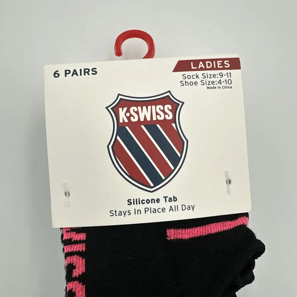K Swiss Foot Liners Socks Ladies Womens Size 9-11 Silicone Tab No Show 6 PAIRS‎